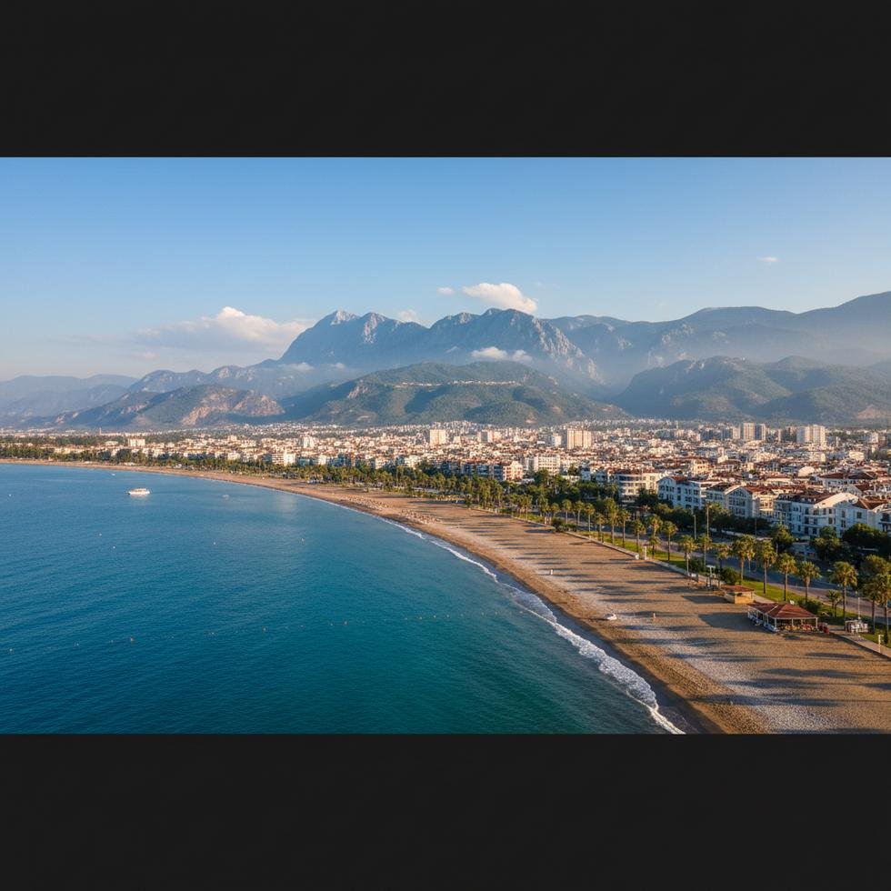Antalya sahil şehri ve plaj manzarası
