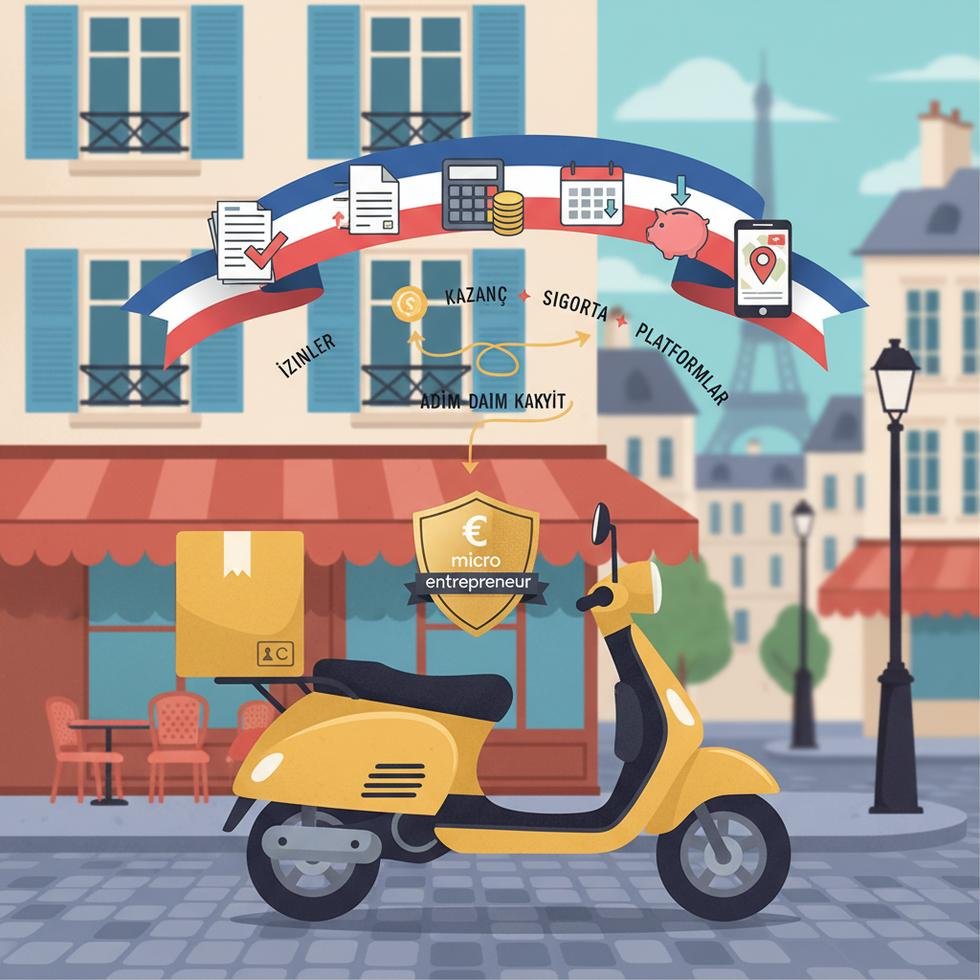 Fransa'da kurye olarak çalışan bir kişi bisikletiyle teslimat yaparken