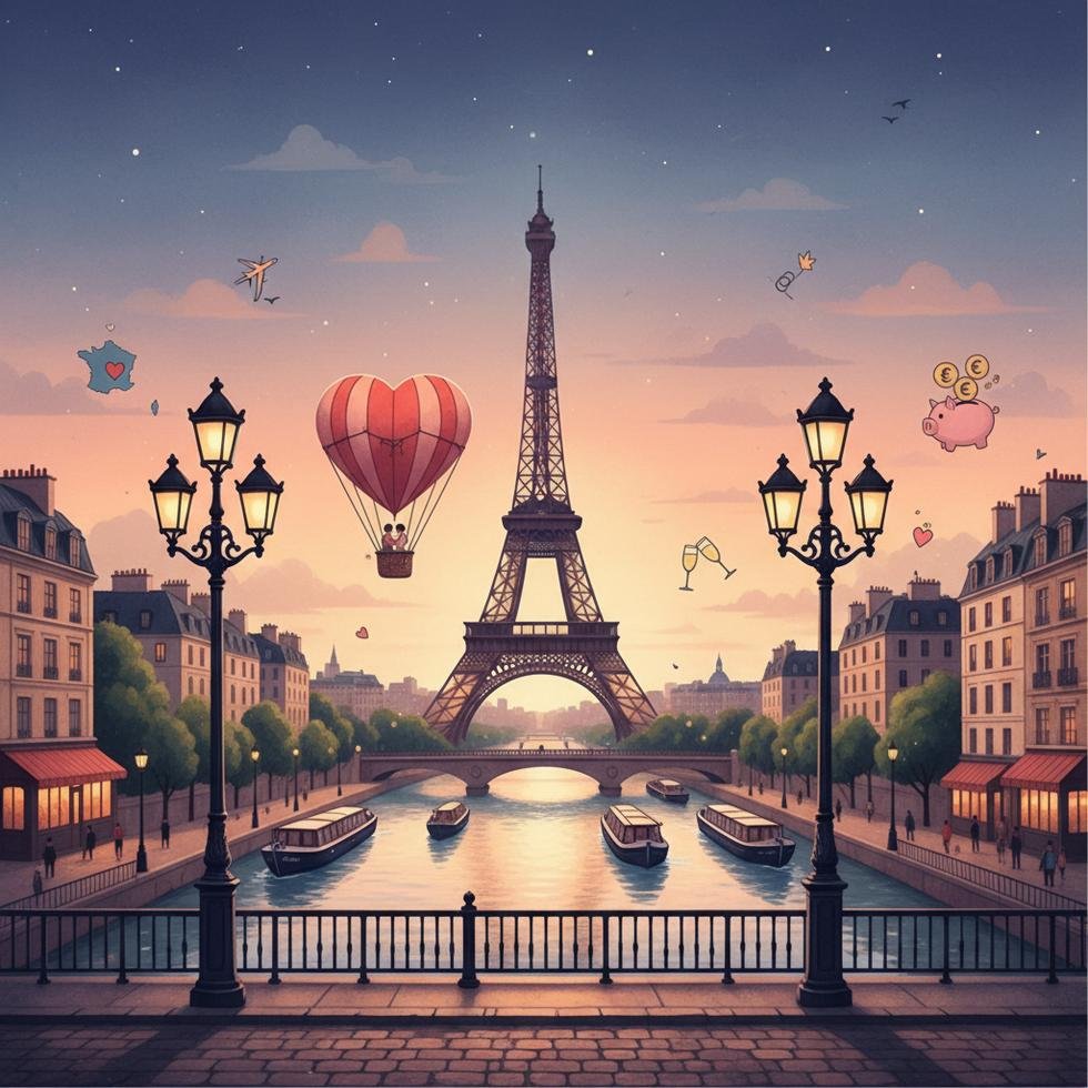 Seine Nehri kıyısında romantik bir çift