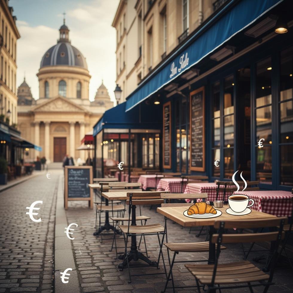 Fransa’da dışarıda yemek fiyatlarını gösteren menü ve yemek görselleri