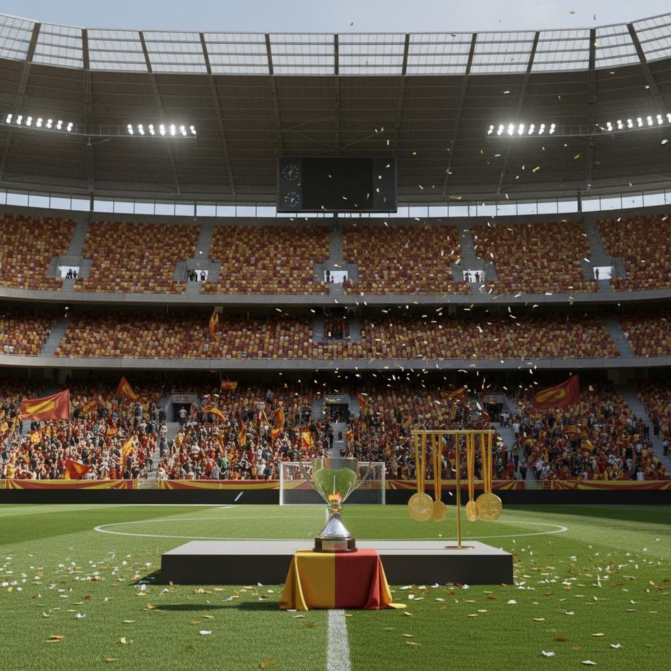 Kupa seremonisine katılmayan futbol takımı ve boş koltuklar