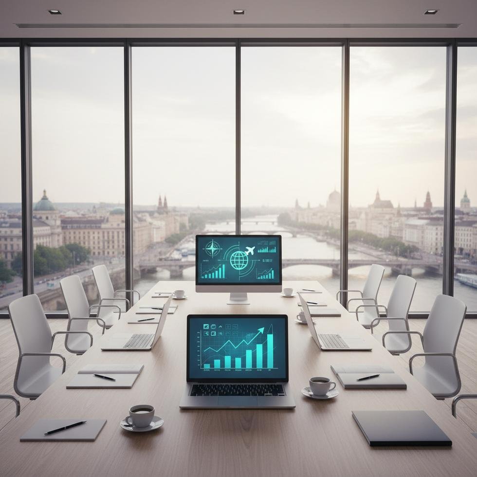Avrupa'da bir iş toplantısı ve seyahat sektörüne ait büyüme grafikleri