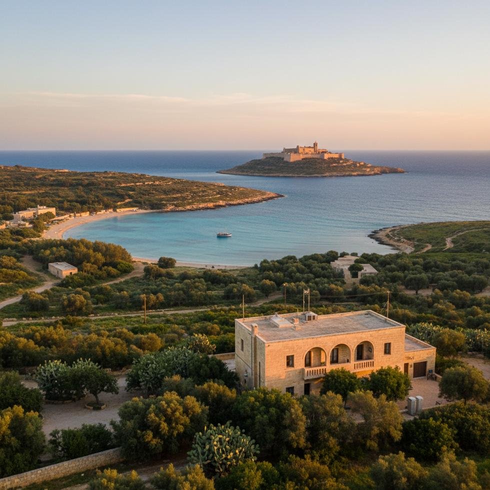 Gozo'daki bir dil okulunun yakınındaki sakin kıyı manzarası