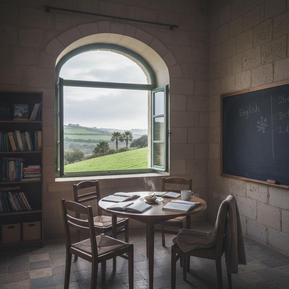 Gozo kış döneminde bir dil kursu sınıfı