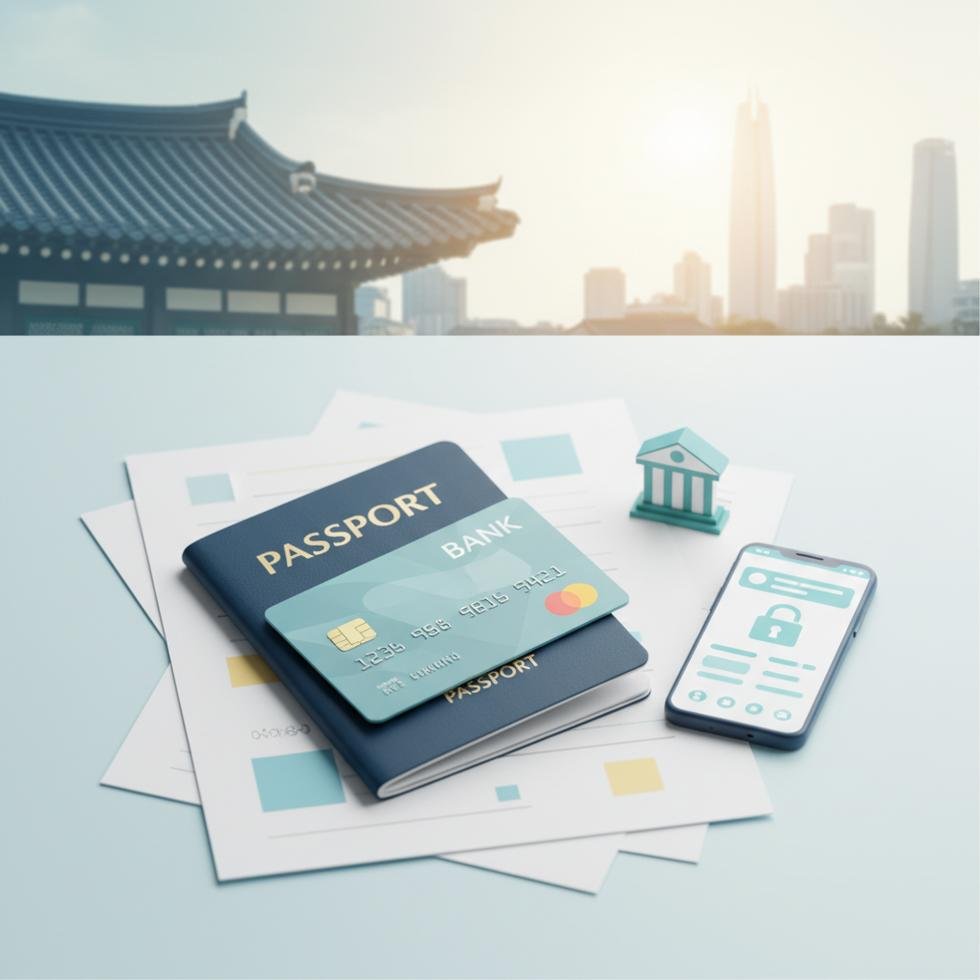 Güney Kore'de banka hesabı açma sürecini anlatan bilgi tablosu