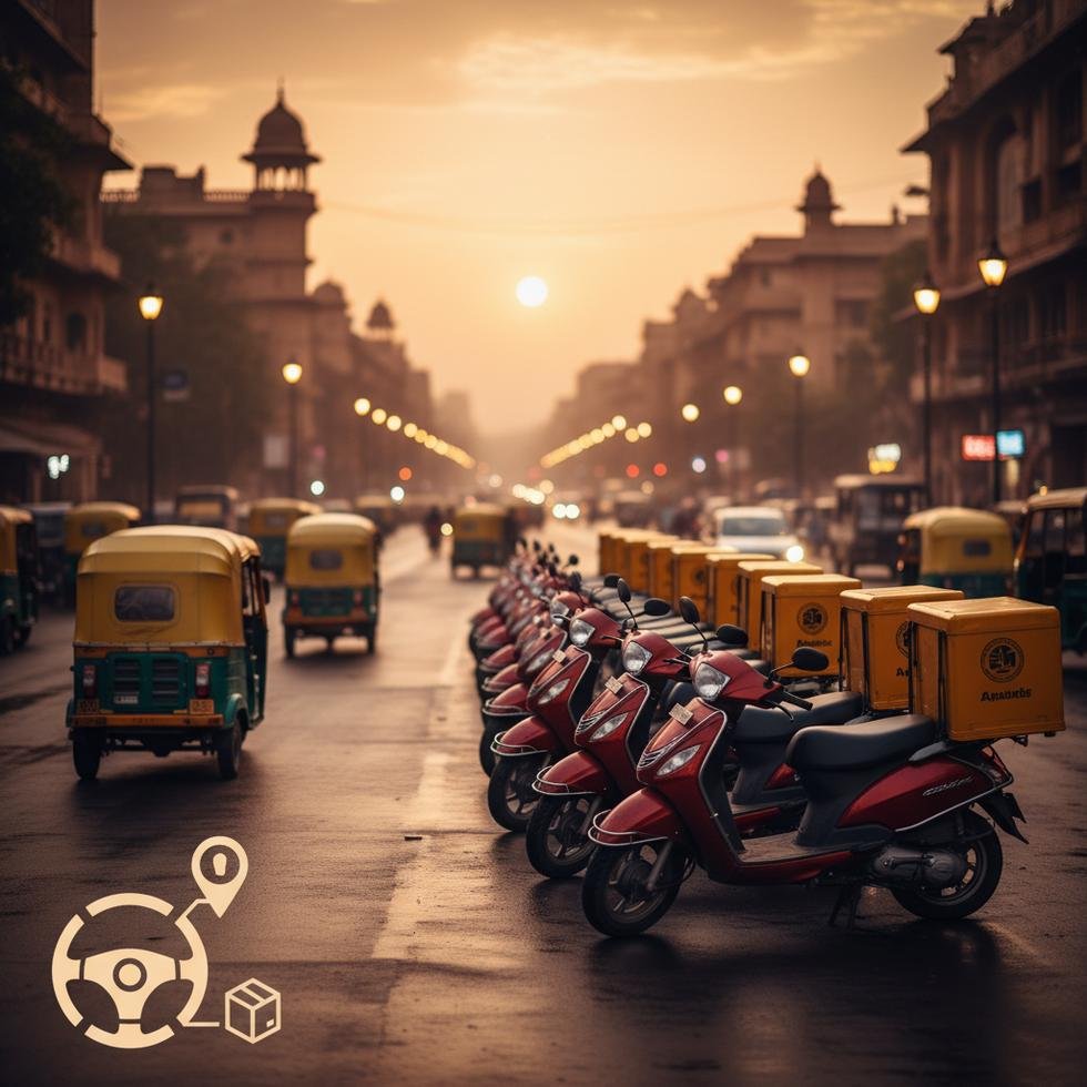 Hindistan'da motosikletli kurye çalışırken trafikte ilerliyor