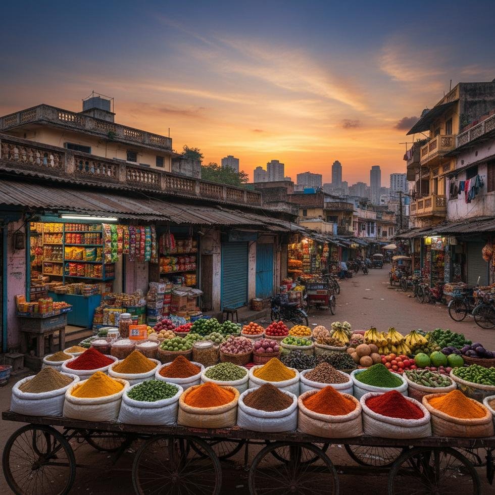 Hindistan'da market alışverişi yapan bir öğrenci