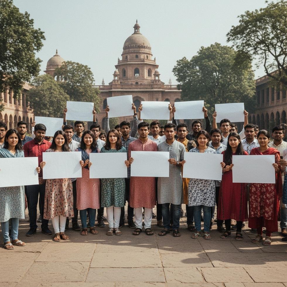 Hindistan'da üniversite kampüsünde protesto yapan çok etnikli öğrenci grubu