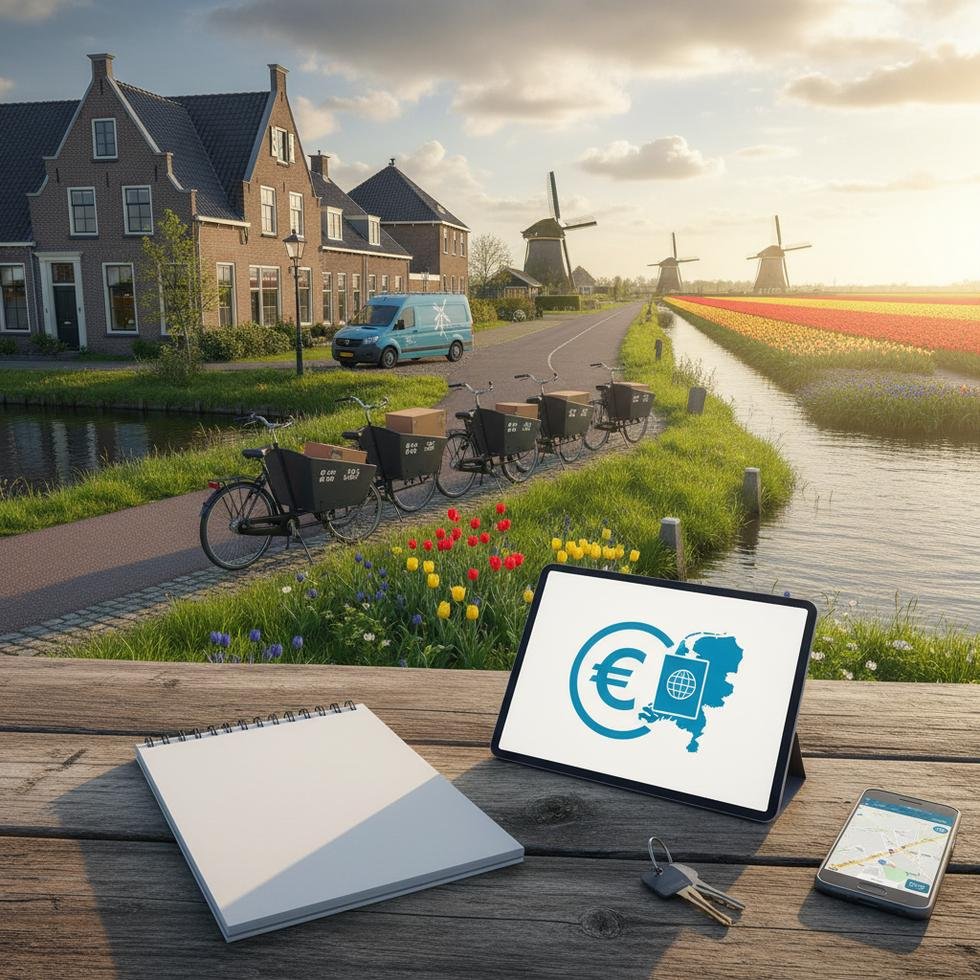 Hollanda’da bisikletli kurye olarak çalışan kişi