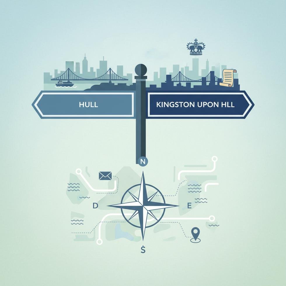 Kingston upon Hull şehir tabelası ve Hull nehir görüntüsü