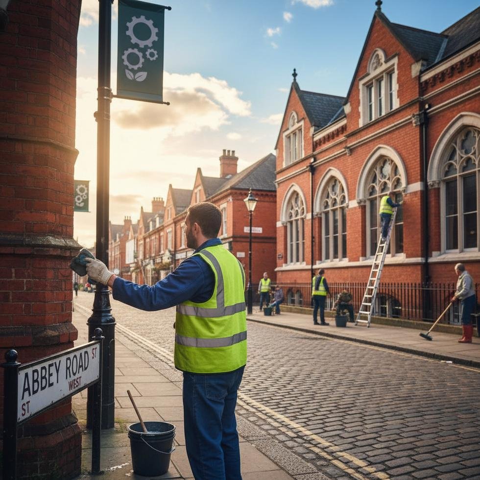 İngiltere'de gönüllü olarak çalışan bir el işçisi kamu hizmeti yapıyor