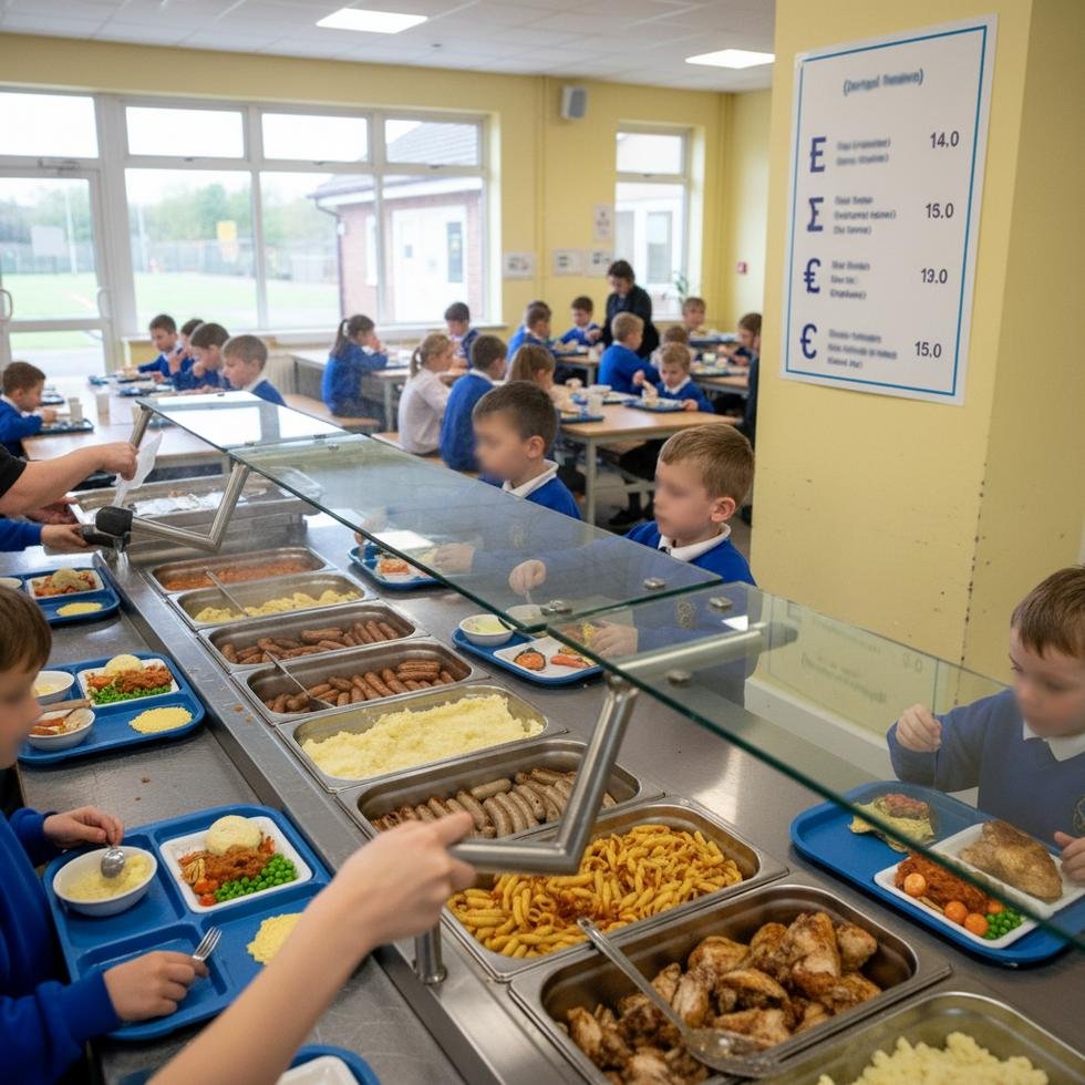 İngiltere’de okul kantininde yemek alan öğrenciler