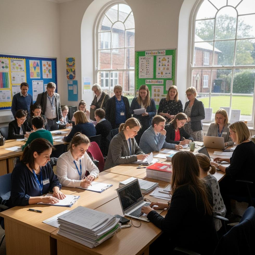 İngiltere'de başvuru yoğunluğu yaşayan özel okulda öğrenciler ve öğretmenler