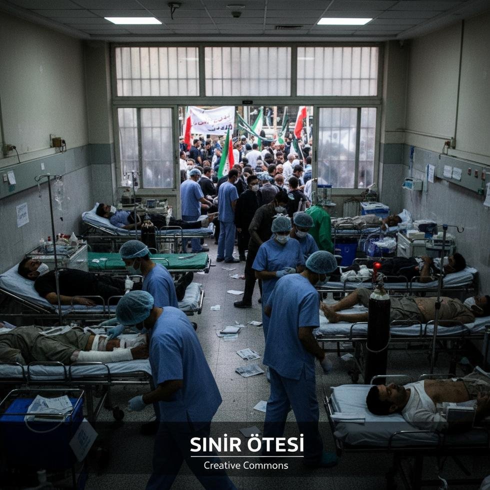 İran'da kalabalık bir acil servis ve yoğun çalışan sağlık personeli