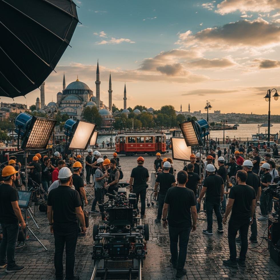 İstanbul’da film ve dizi çekimleri için yeni standartlara göre çalışan bir çekim ekibi