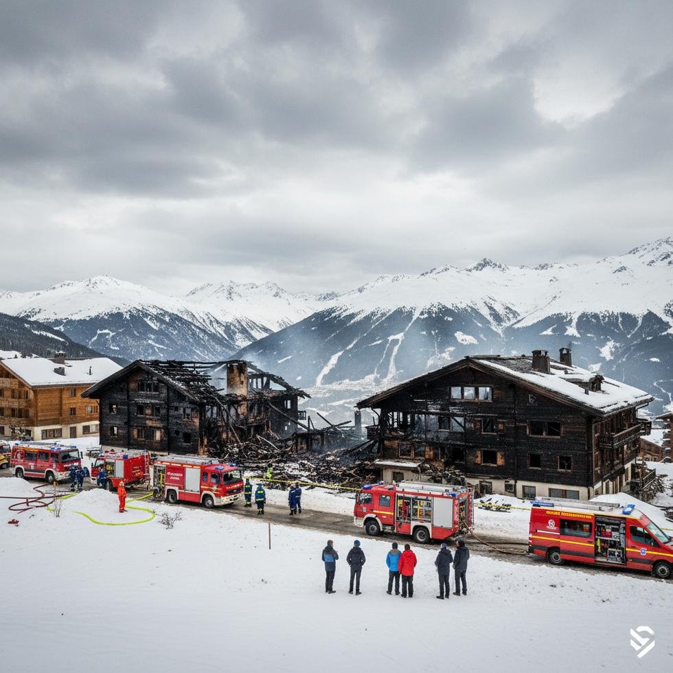 İsviçre Crans-Montana kayak merkezindeki yangında yanan binalar ve kurtarma ekipleri