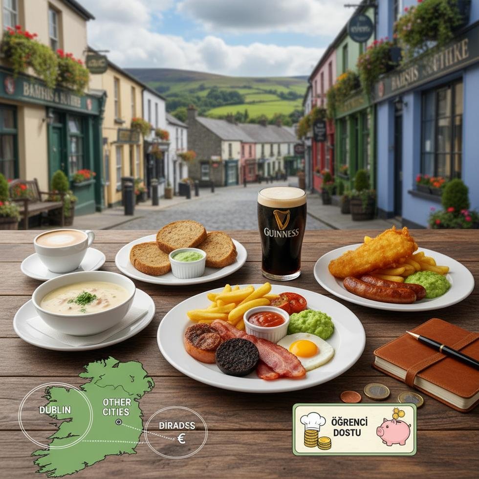 İrlanda’da restoran ve kafe fiyatlarını gösteren yemek masası