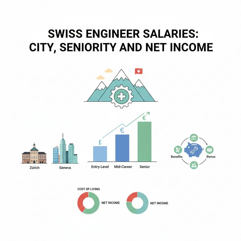 İsviçre'de mühendis olarak çalışan bir profesyonelin ofis manzaralı masa başı görüntüsü