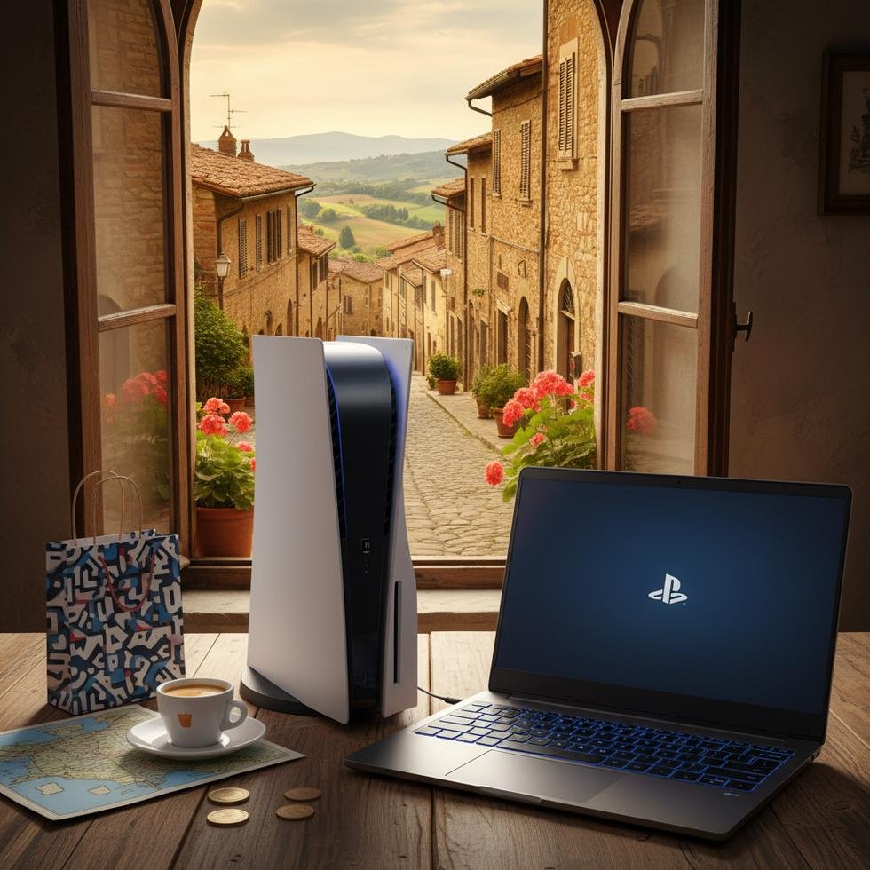 İtalya'da mağazada sergilenen PS5 ve gaming laptop modelleri