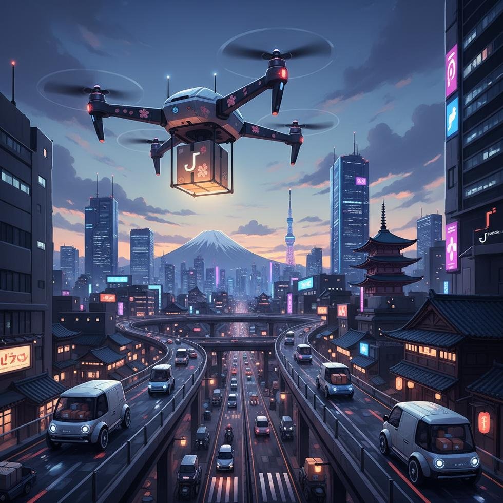 Japonya'da motosikletli kurye sipariş teslim ederken