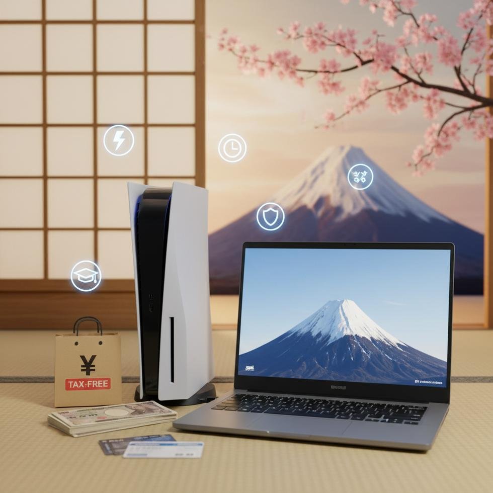 Japonya’da bir teknoloji mağazasında sergilenen PS5 ve oyun laptopları