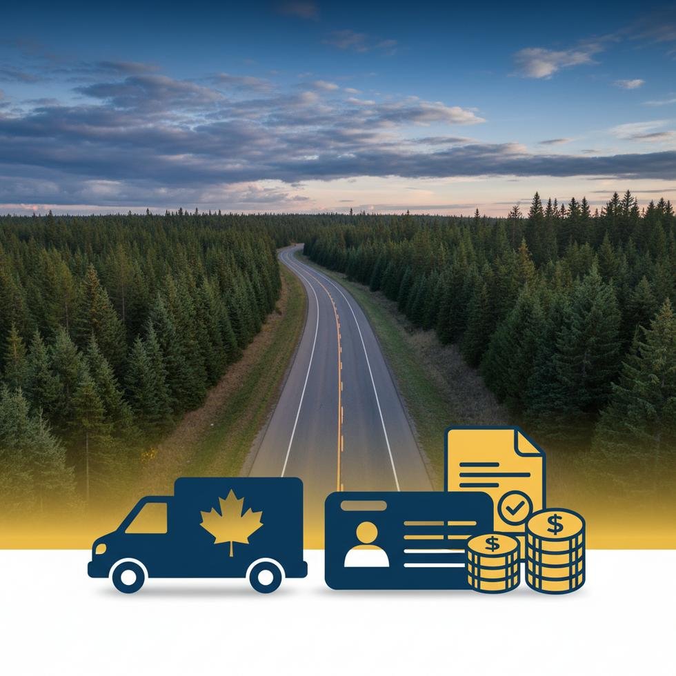 Kanada'da kuryelik veya şoförlük yapan biri karlı bir yolda