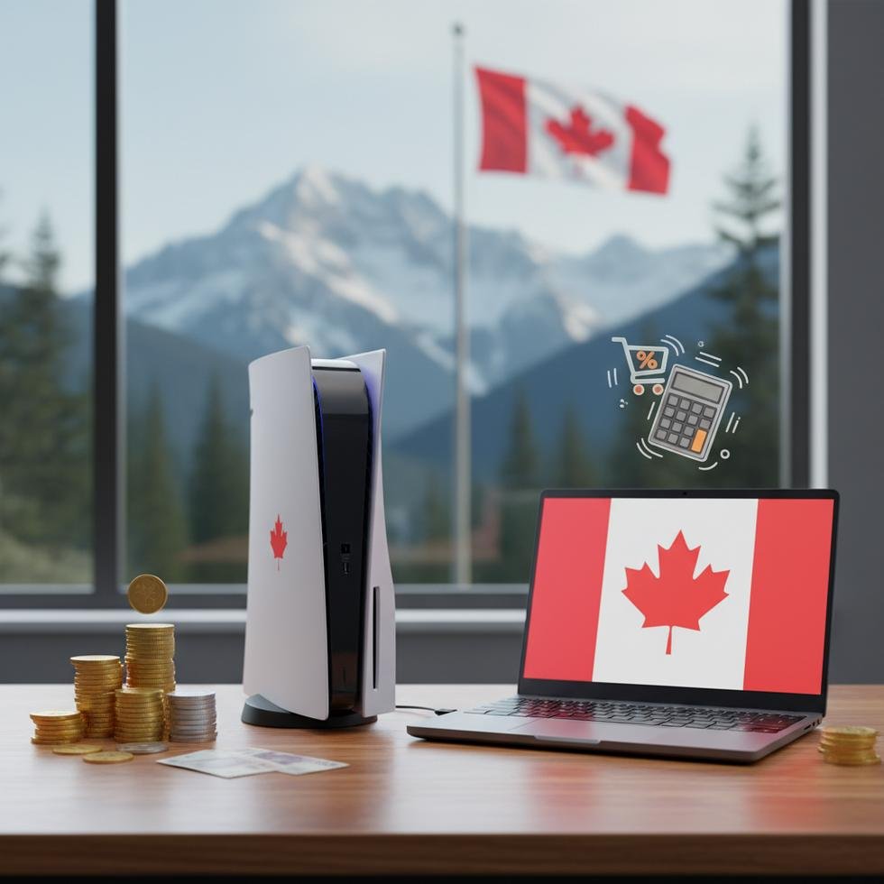 Kanada'da PS5 ve oyuncu laptopu modelleri mağaza vitrini görüntüsü