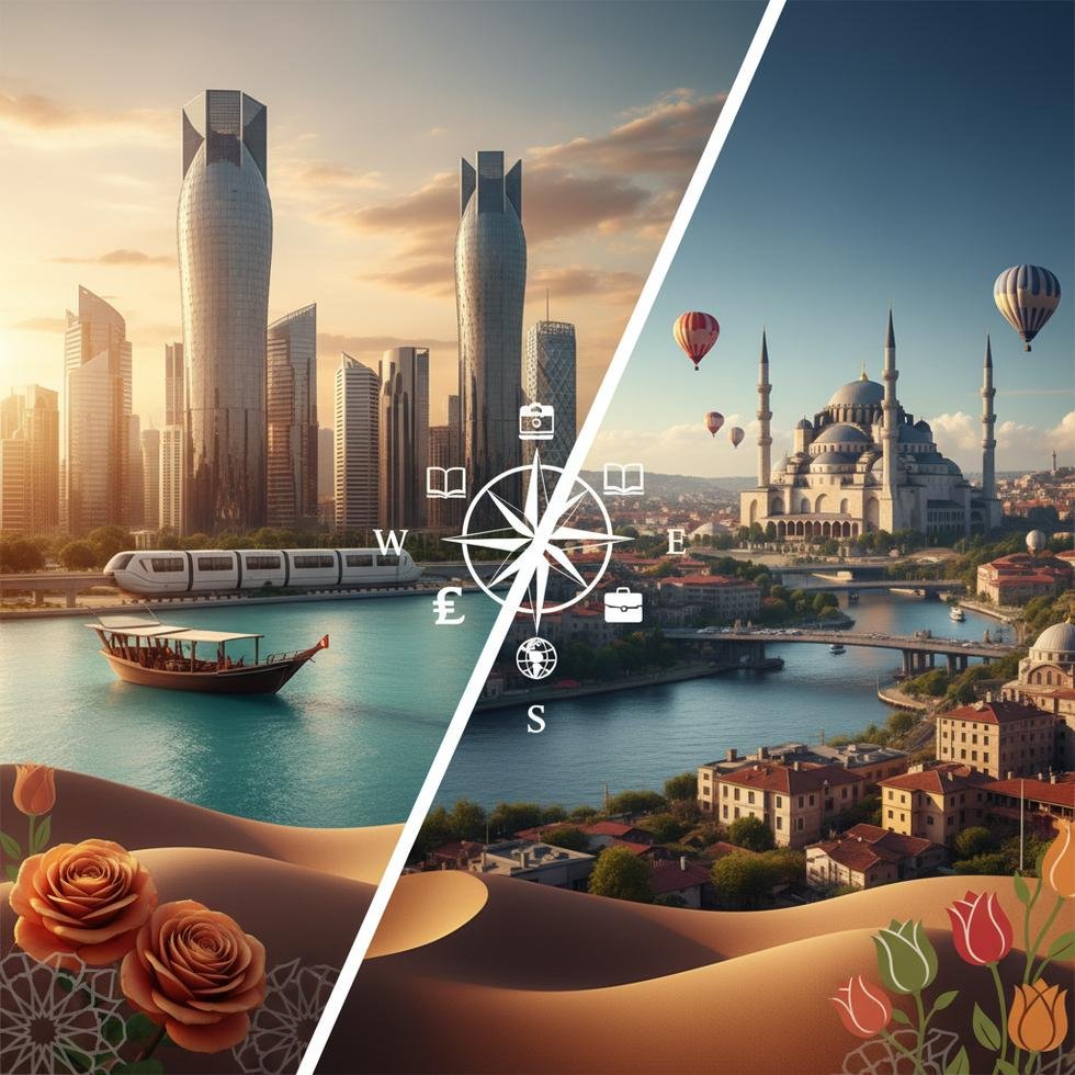 Katar ve Türkiye şehir siluetlerinin karşılaştırmalı görünümü