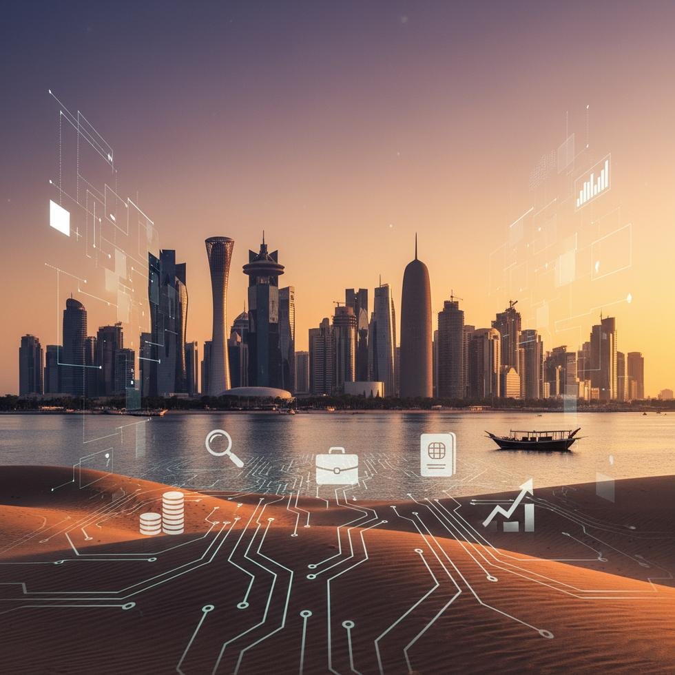 Katar’da yazılım sektöründe çalışan bir geliştirici ve şehir manzarası