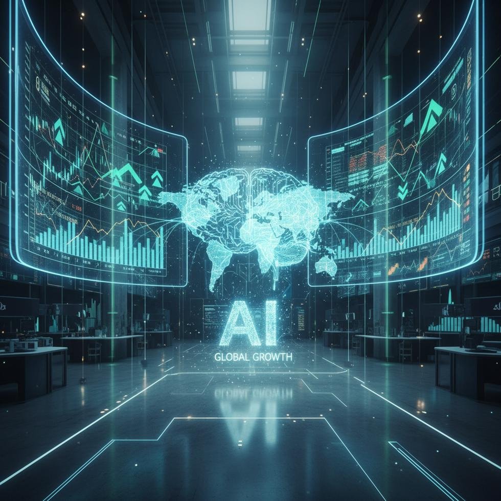 Dünya borsalarını ve yapay zekanın finansal etkilerini inceleyen iş insanları