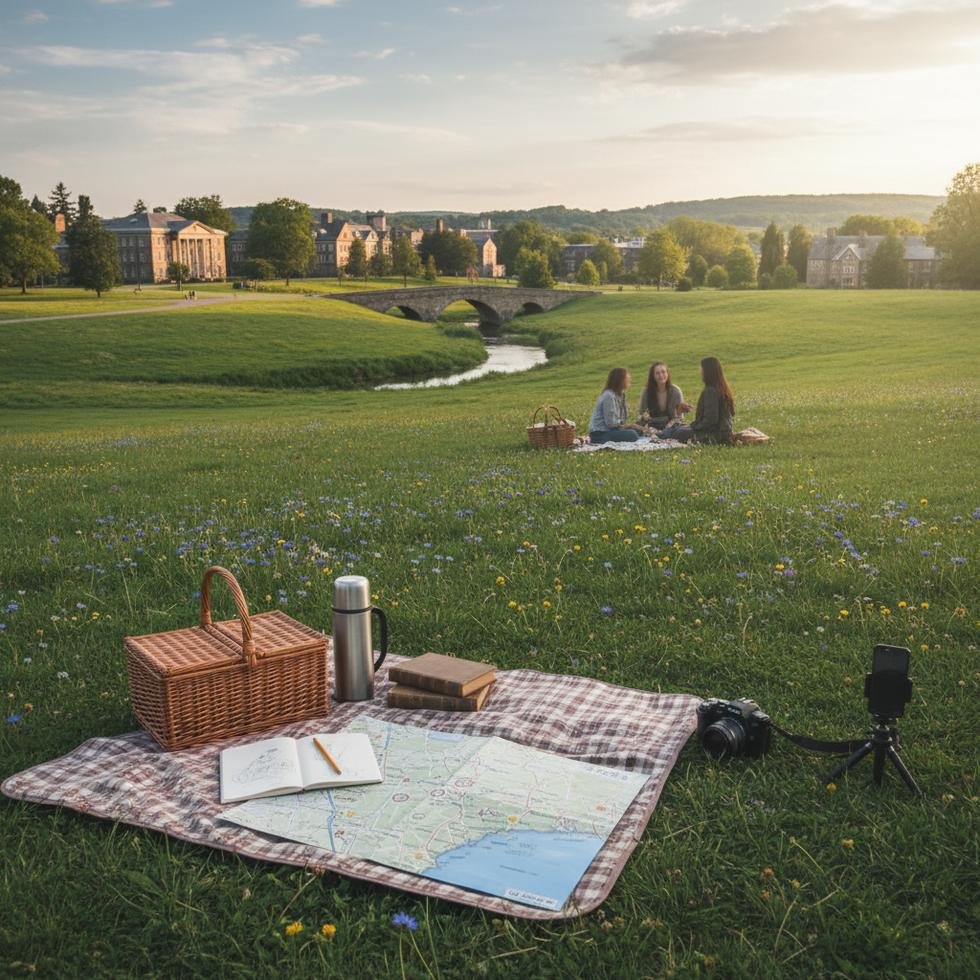 Lancaster'da nehir kıyısında yapılan bir öğrenci pikniği