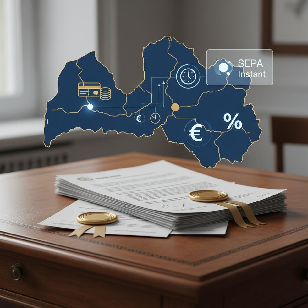 Letonya'da banka hesabı açılış sürecinin dijital ekran görüntüsü