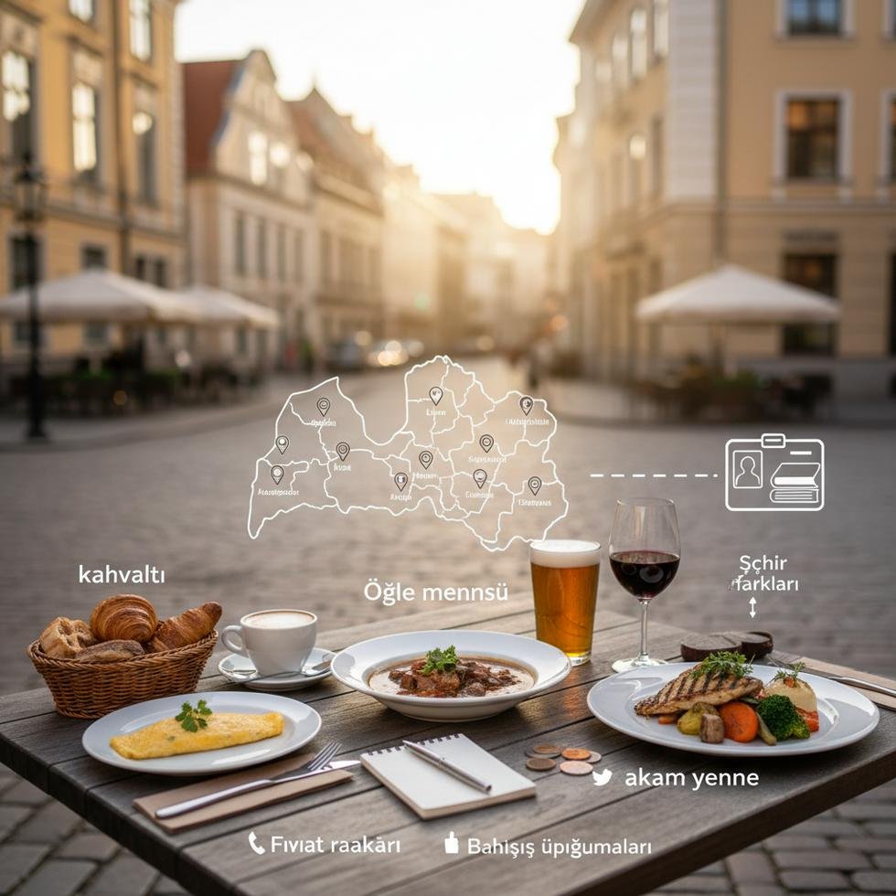 Letonya'da kafe ve restoran fiyatlarının gösterildiği menü