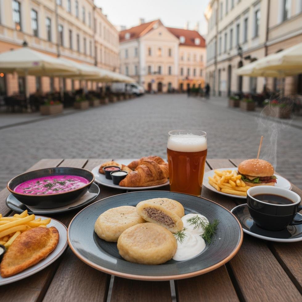 Litvanya'da restoran yeme fiyatlarını gösteren tablo
