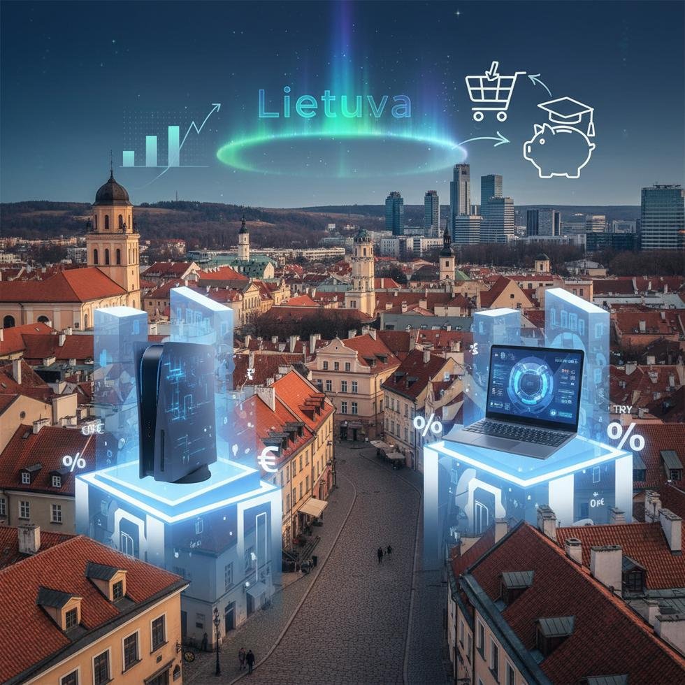 Litvanya'da PS5 ve gaming laptop fiyatlarını gösteren grafik içerikli görsel