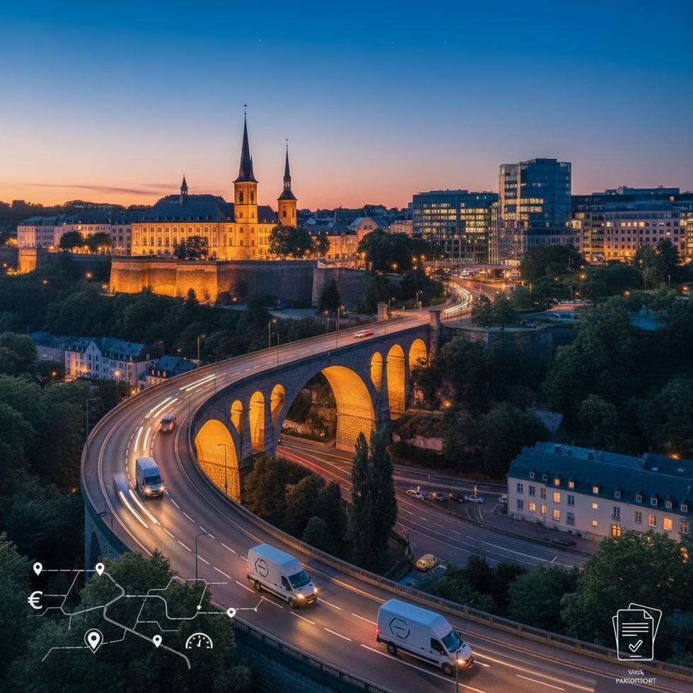 Lüksemburg’da bir teslimat şoförü yolda paket taşıyor