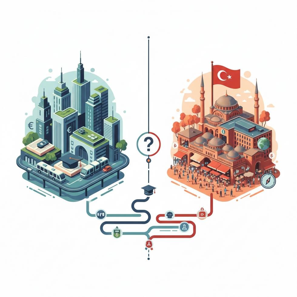 Lüksemburg ve Türkiye'yi karşılaştıran eğitim ve yaşam analizi görseli