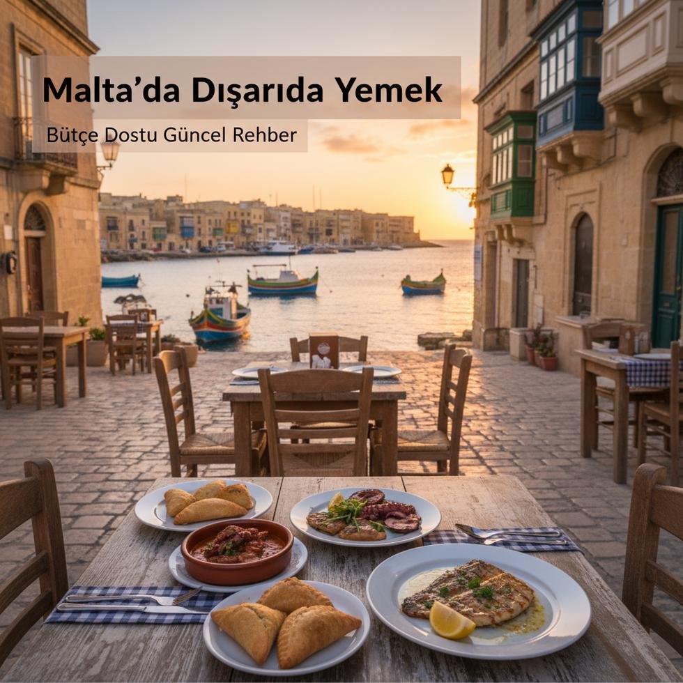 Malta'da dışarıda yemek yiyen insanlar ve fiyat listesi