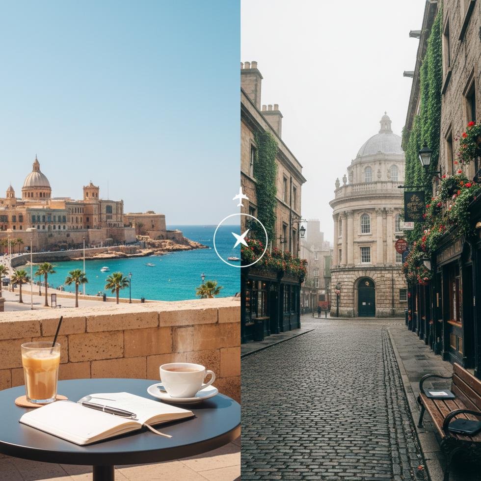 Malta ve Dublin dil okulları karşılaştırması yapan bir infografik