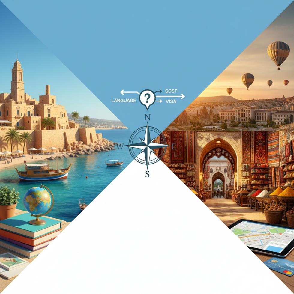 Malta ve Türkiye'de dil eğitimi için sahil kıyısında kitap okuyan iki öğrenci