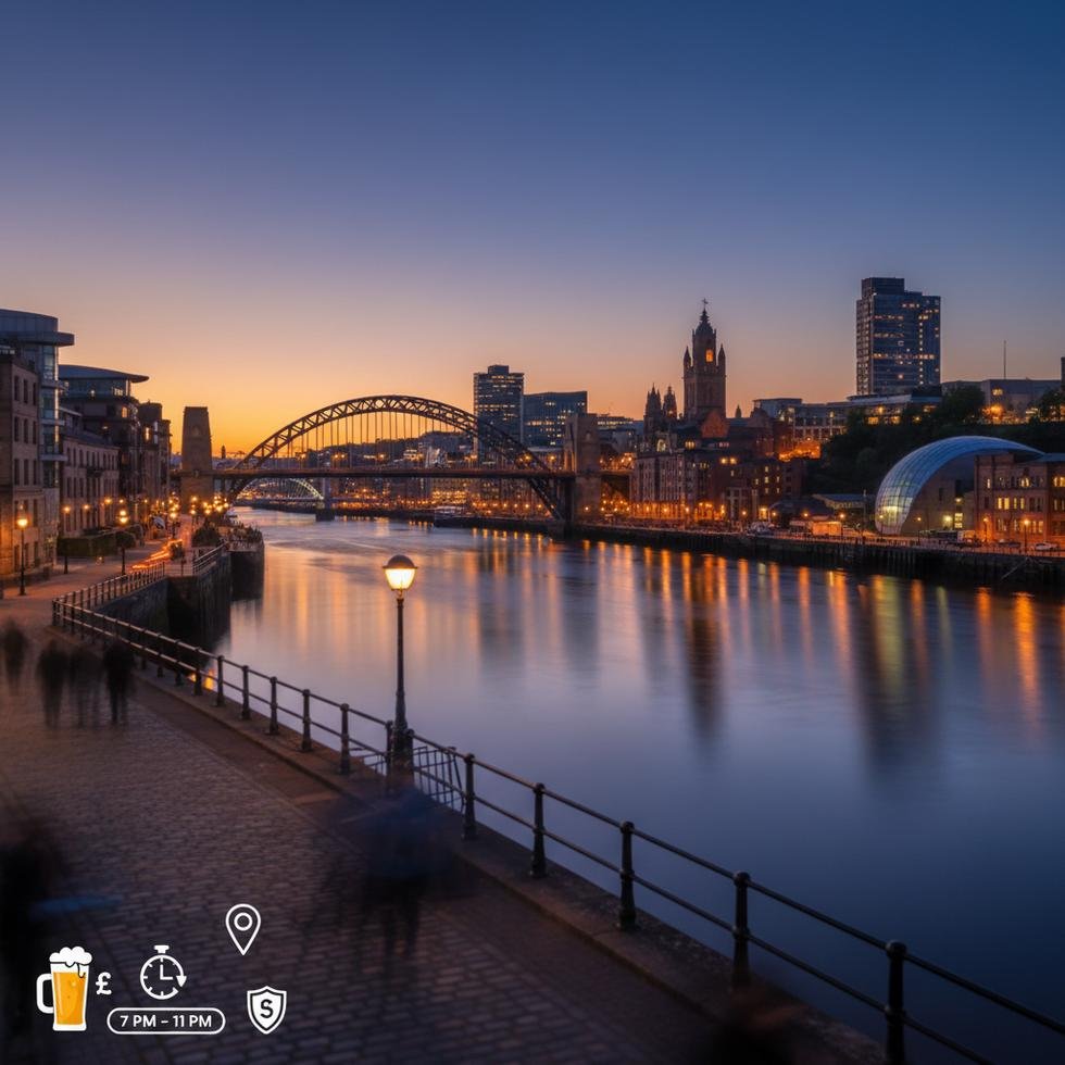 Newcastle'da öğrenci gece hayatına dair bir bar ve kulüp manzarası