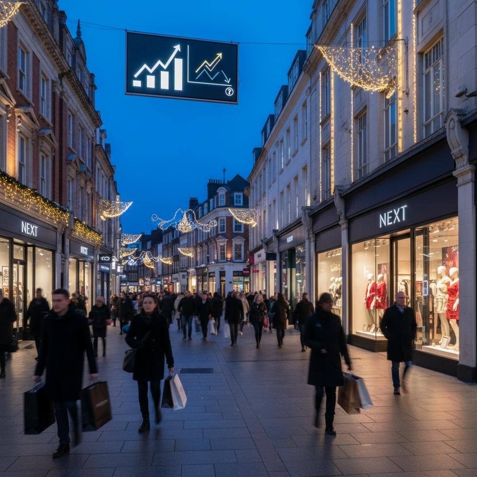 İngiltere'de bir Next mağazası ve işlek bir alışveriş caddesi