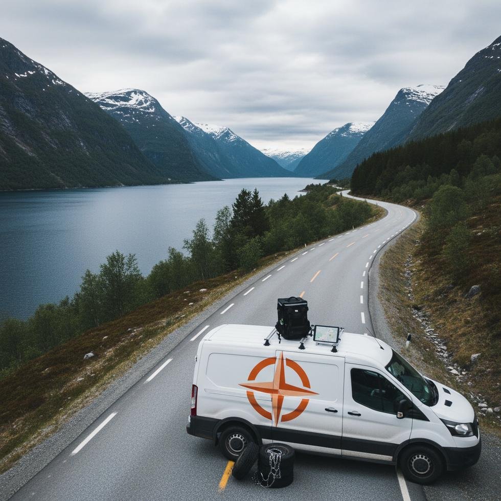 Norveç'te kuryelik yapan bir sürücü kış ekipmanlarıyla teslimat yaparken