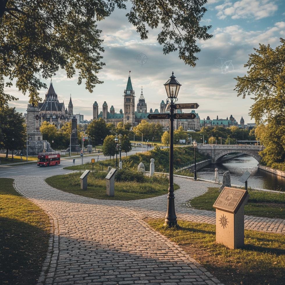 Ottawa şehir merkezinde tarih turuna katılan ziyaretçiler