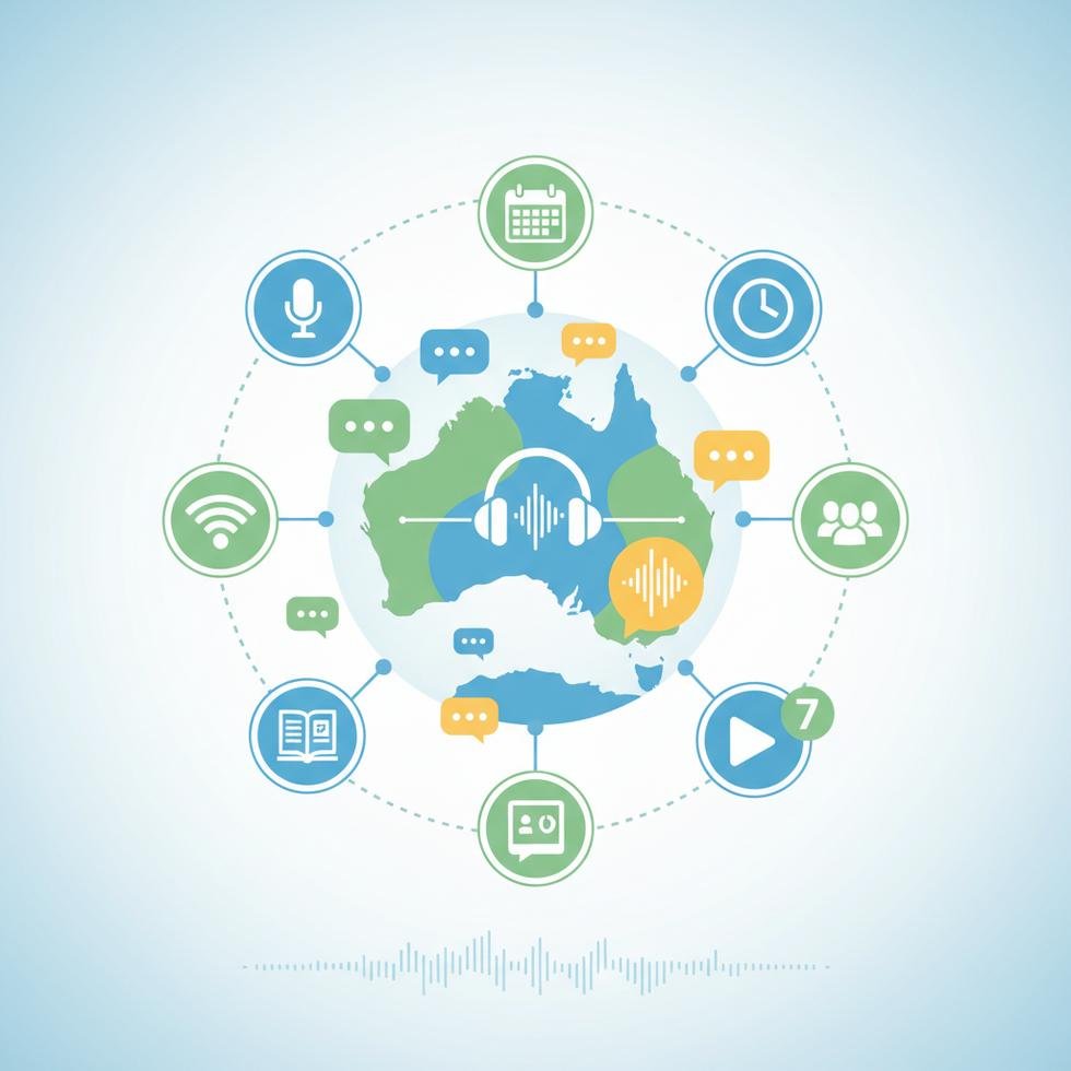 Podcast dinleyen grup üyeleri - İngilizce dinleme pratiği