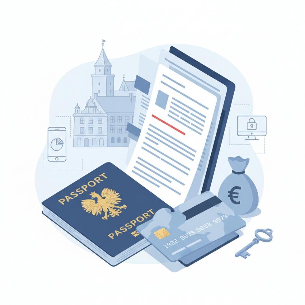 Polonya'da banka hesabı açma sürecini anlatan bir infografik