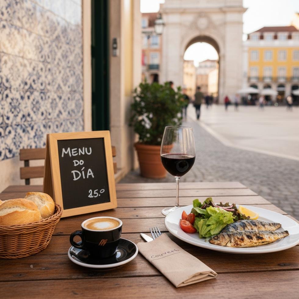 Portekiz'de tasca usulü akşam yemeği ve içecek fiyatlarına dair görsel