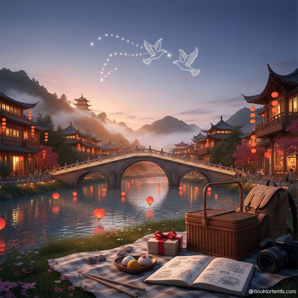 Qixi'yi kutlayan bir çiftin romantik akşam yemeği