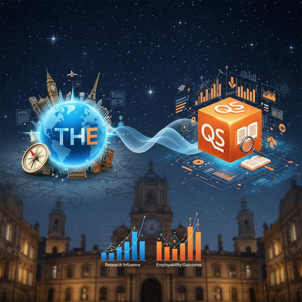 QS ve THE sıralama sistemlerinin karşılaştırıldığı tablo görseli