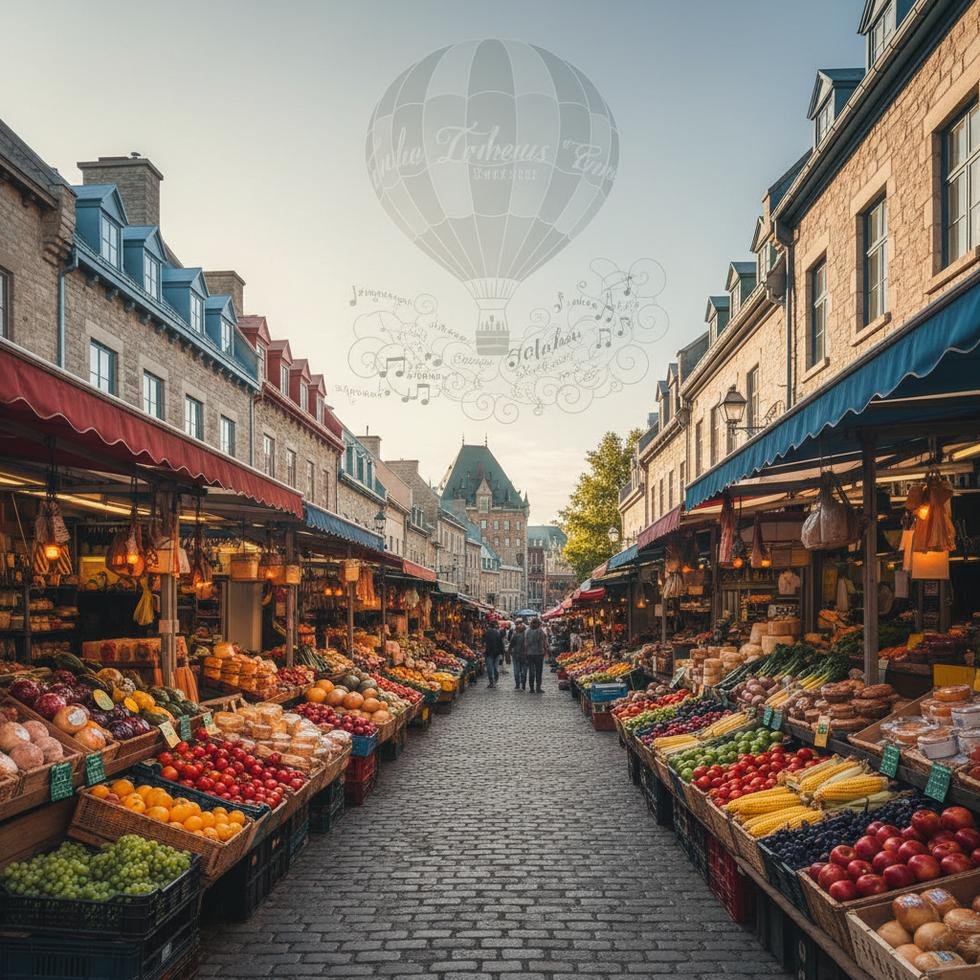 Quebec şehrinde açık pazarda alışveriş yapan kişiler